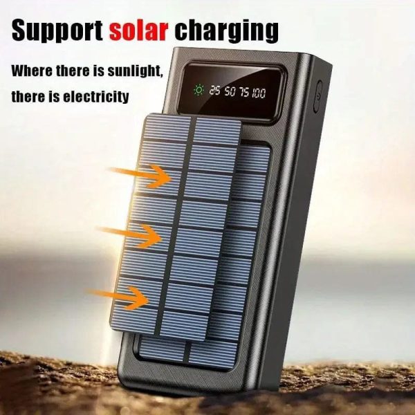 Solar Power Bank 10000 mah, Fast Charging, Android Type C And Iphone, 4 Charging Cable