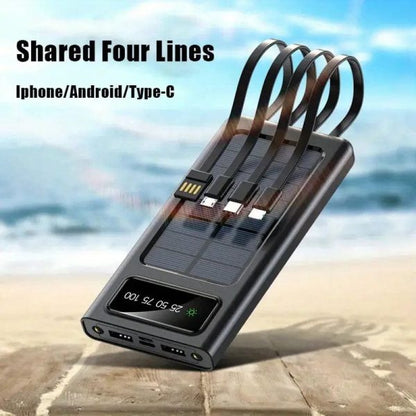 Solar Power Bank 10000 mah, Fast Charging, Android Type C And Iphone, 4 Charging Cable