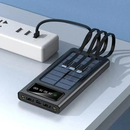 Solar Power Bank 10000 mah, Fast Charging, Android Type C And Iphone, 4 Charging Cable
