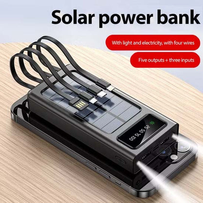 Solar Power Bank 10000 mah, Fast Charging, Android Type C And Iphone, 4 Charging Cable